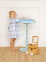 Long Sleeve Maerin Fritz Frock - Bridge Club Hustle Houndstooth (Edisto Egg Blue) with Palisades Purple