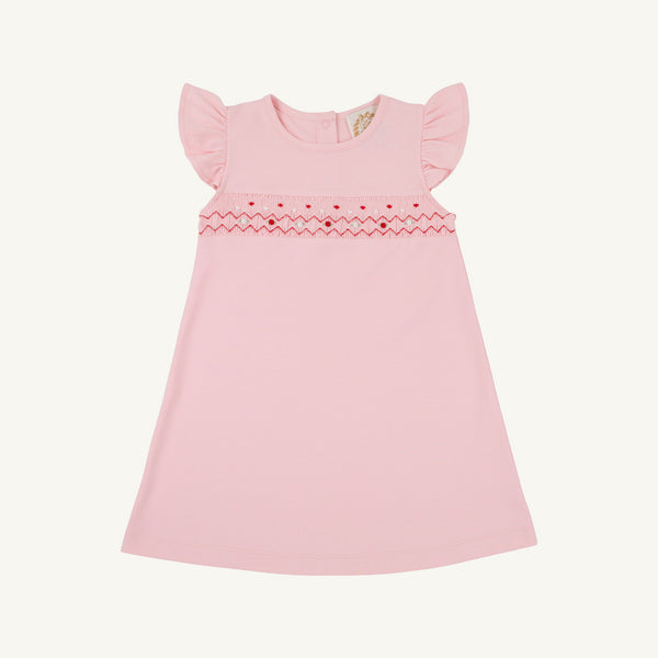 Smocked Angel Sleeve Biltmore Dress - Sandpearl Pink with Rosebuds