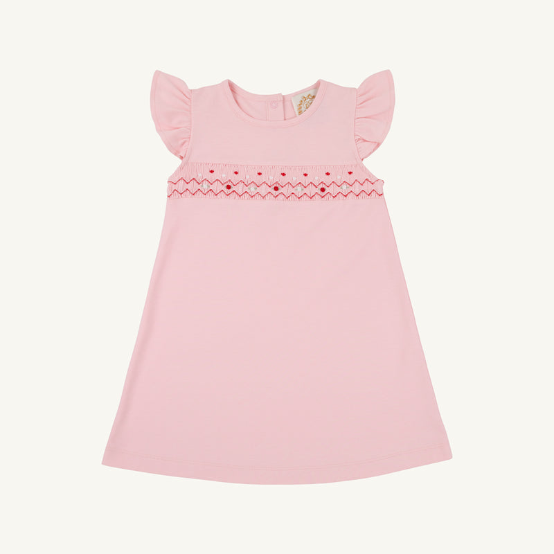 Smocked Angel Sleeve Biltmore Dress - Sandpearl Pink with Rosebuds