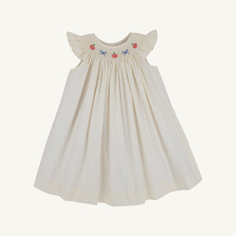 Embroidery result for: Angel Sleeve Sandy Smocked Dress - Palmetto Pearl with Pumpkin and Bow Smocking