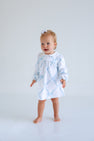 Long Sleeve Holly Day Dress - Belle Meade Bow (Buckhead Blue) with Worth Avenue White