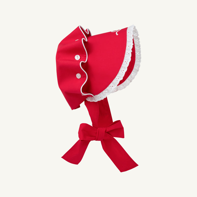 Bellefaire Bonnet - Richmond Red with Worth Avenue White Eyelet and Bow