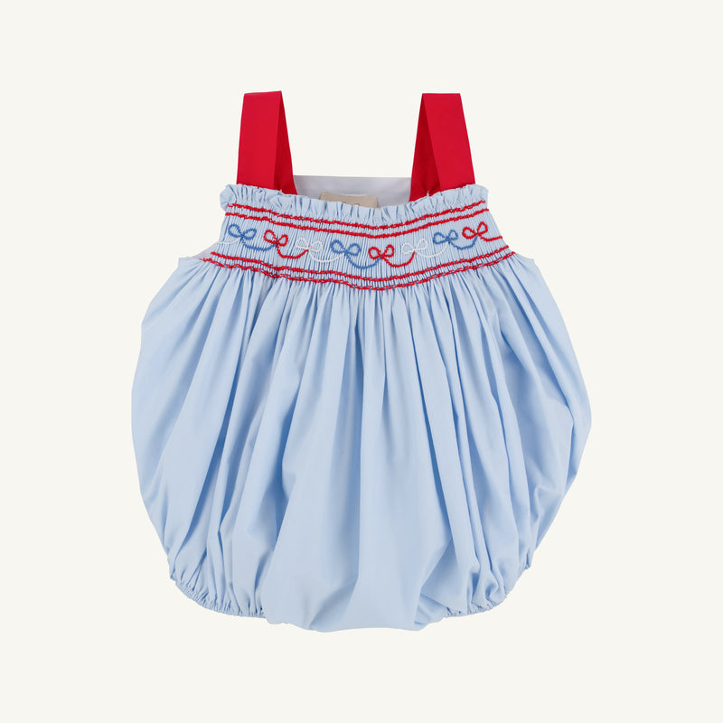 Bitsy Bubble - Buckhead Blue with Richmond Red & Bow Smocking