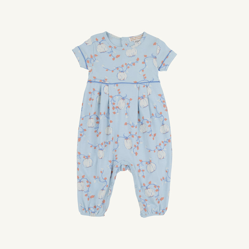 Short Sleeve Bradford Romper - Gourd-geous (Buckhead Blue) with Barbados Blue
