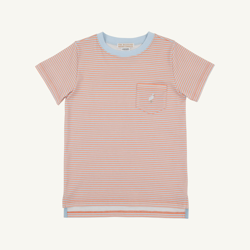 Carter Crewneck - Seashore Sherbet & Buckhead Blue Stripe with Multicolor Stork