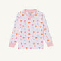 Show your school spirit in the Tennessee Cassidy Comfy Crewneck - Victory in Orange with Palm Beach Pink from The Beaufort Bonnet Company. This cozy pink and white long-sleeve shirt is adorned with cheerful orange T logos, festive pennants, light blue clouds, pink megaphones, and pom-poms throughout. Solid Palm Beach Pink accents at the collar, cuffs, and hem add a vibrant finish—perfect for celebrating victory in style!.