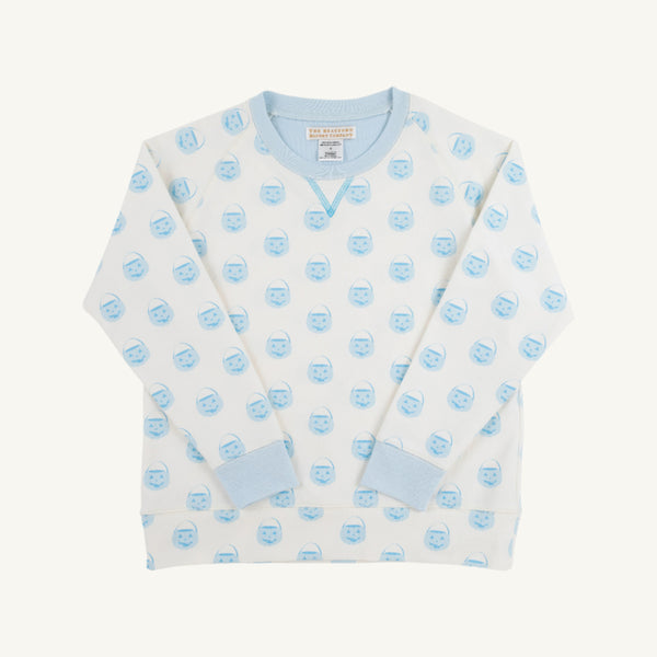 【Vaundy】Long Sleeve Patterned Sweatshirt Cassidy Comfy Crewneck - Vintage-Prep Pumpkin Pails with Buckhead Blue