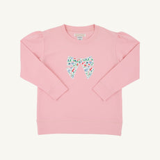 Puff Sleeve Cassidy Comfy Crewneck - Sandpearl Pink with Fair Street Floral Bow