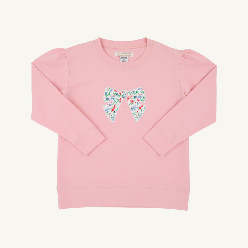 Puff Sleeve Cassidy Comfy Crewneck - Sandpearl Pink with Fair Street Floral Bow