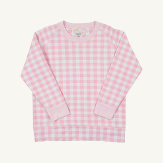 Embroidery result for: Cassidy Comfy Crewneck - Palm Beach Pink Gingham with Palm Beach Pink