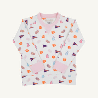 Embroidery result for: Clemson Cassidy Comfy Crewneck - Tiger Triumph with Palm Beach Pink