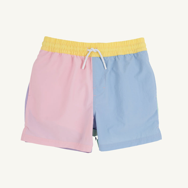 Country Club Colorblock Trunks - Pastel Perfection with Worth Avenue White Stork