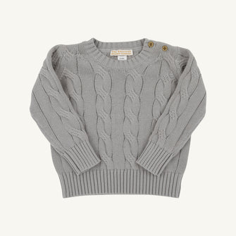 Embroidery result for: Crawford Crewneck - Grantley Gray with Brass Buttons