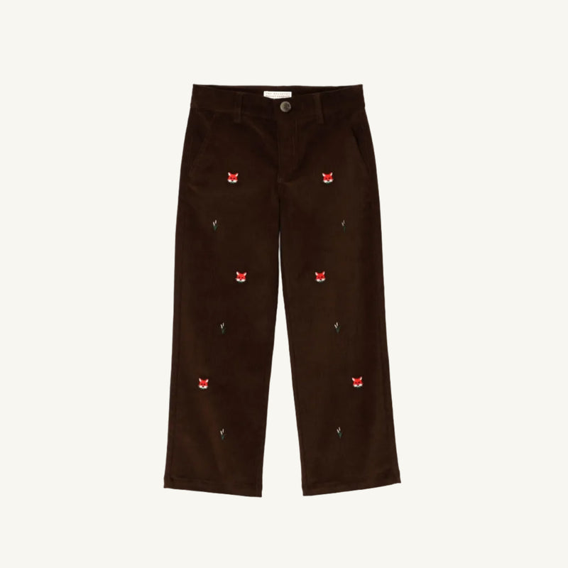 Critter Prep School Pants - Chelsea Chocolate Corduroy with Fox Embroidery