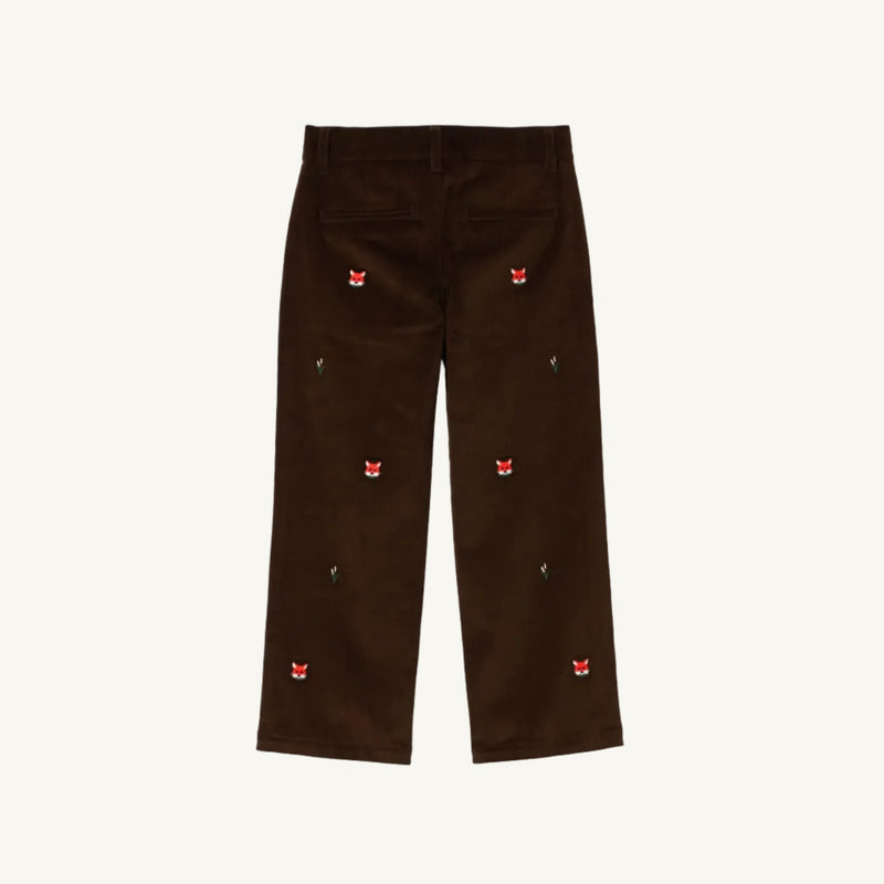 Critter Prep School Pants - Chelsea Chocolate Corduroy with Fox Embroidery