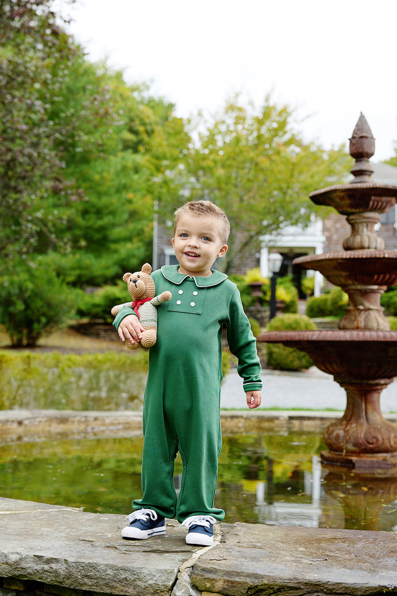Long Sleeve Benny Romper - Grier Green with Palmetto Pearl