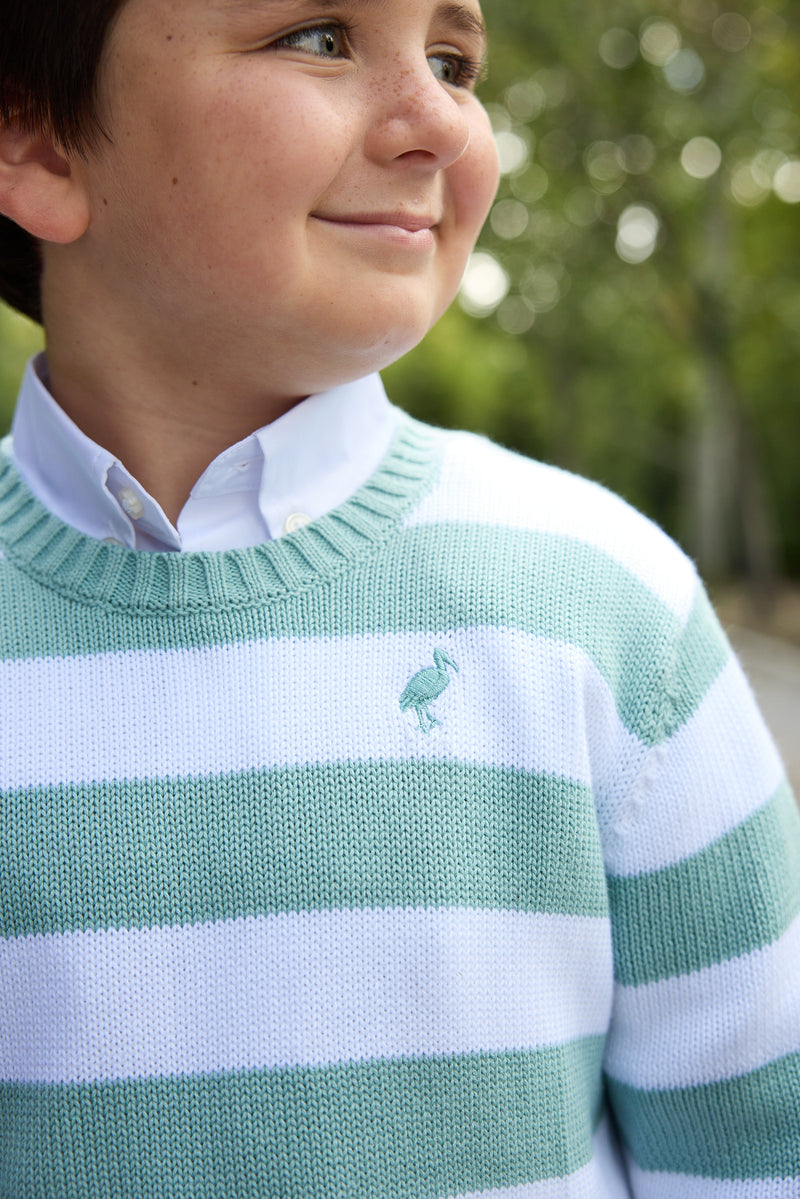 Isaac's Sweater - Old Greenwich Green Stripe
