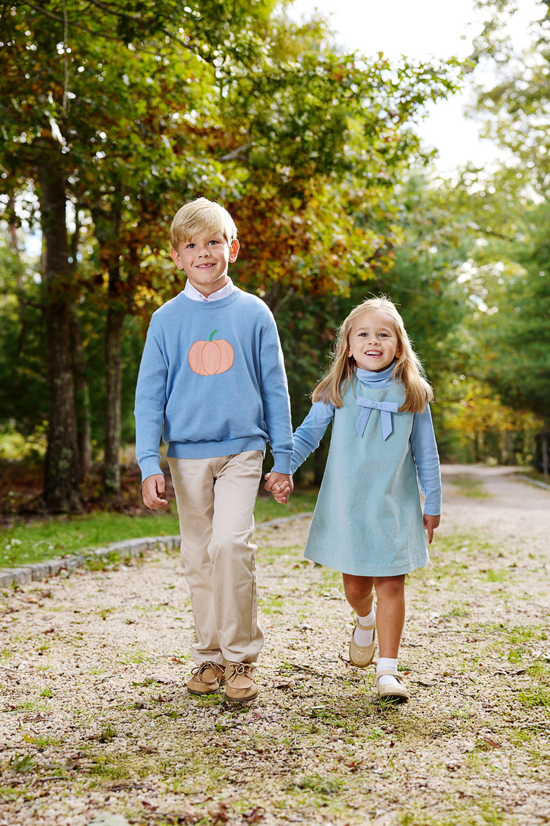 Isaac's Intarsia Sweater - Barrington Blue with Pumpkin