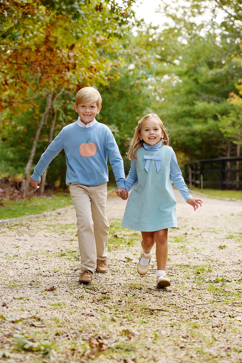 Isaac's Intarsia Sweater - Barrington Blue with Pumpkin