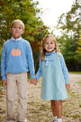 Isaac's Intarsia Sweater - Barrington Blue with Pumpkin