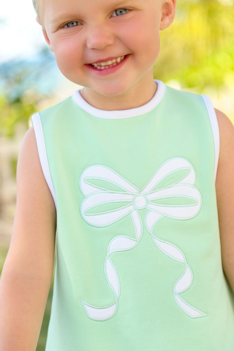 Sleeveless Eliza's Applique Dress - Grace Bay Green with Worth Avenue White Bow Applique