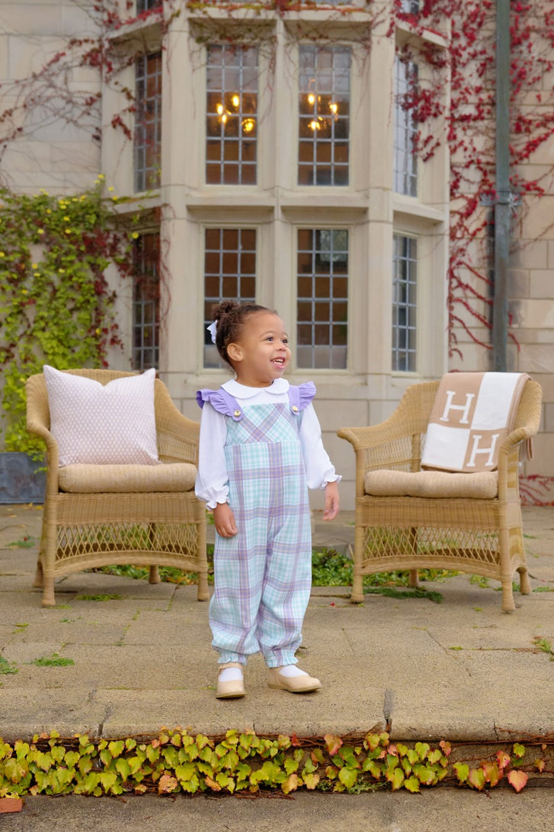 Violet's Vintage Overalls - Bridge Club Hustle Houndstooth (Edisto Egg Blue) with Palisades Purple