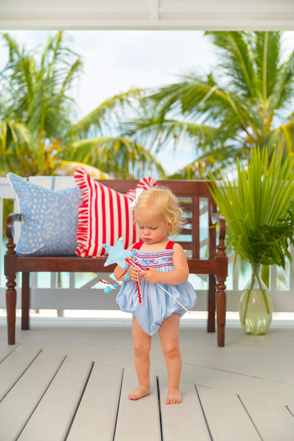 Bitsy Bubble - Buckhead Blue with Richmond Red & Bow Smocking