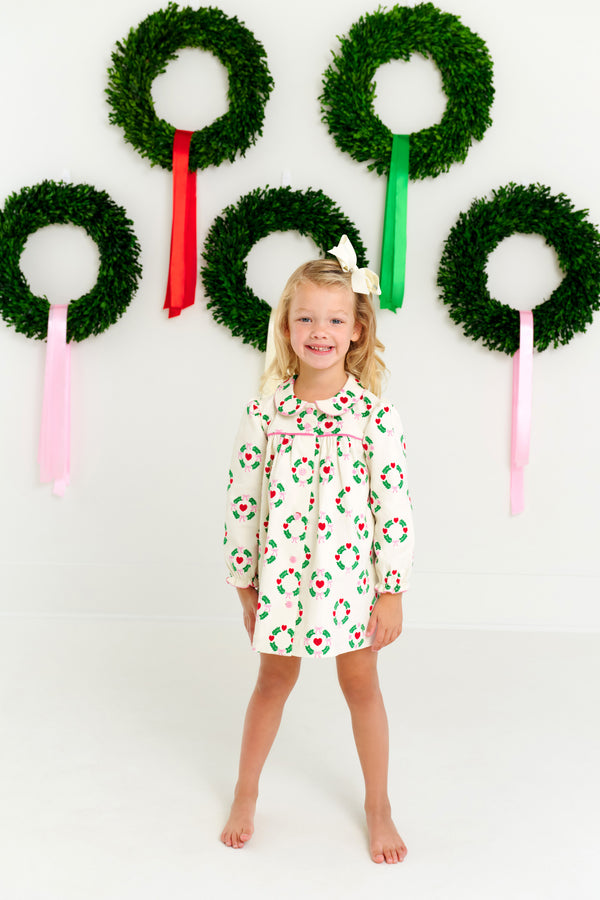 Long Sleeve Tabitha's Teacher's Pet Dress (Corduroy) - Rollins Wreaths with Hamptons Hot Pink