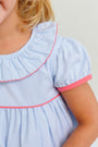 Ramona Ruffle Dress - Barrington Blue Mini Windowpane with Parrot Cay Coral