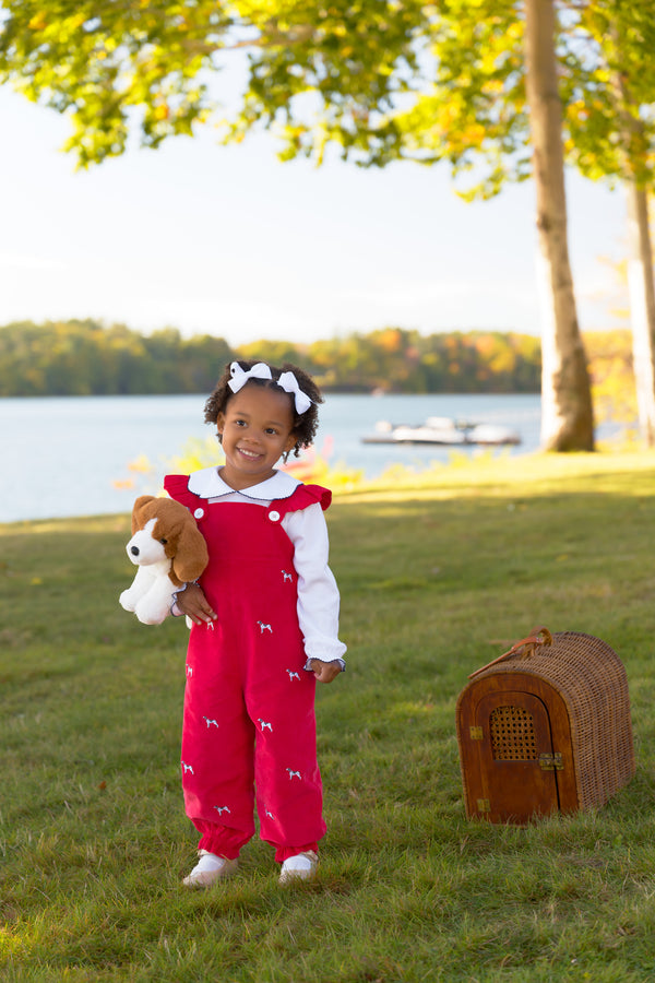 Critter Violet's Vintage Overalls (Corduroy) - Richmond Red with Dog Embroidery