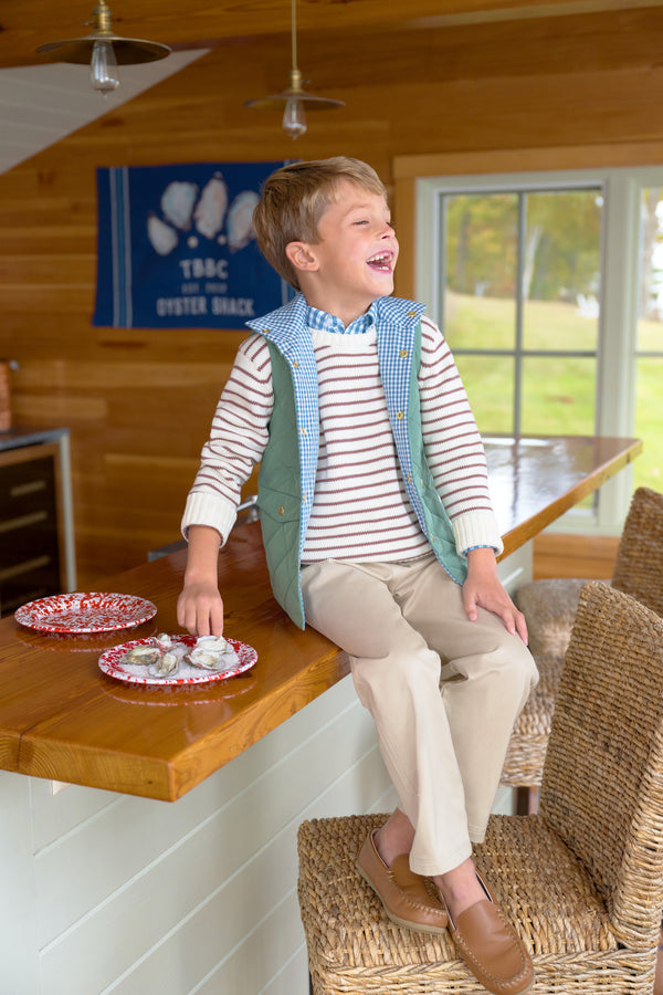 Isaac's Sweater - Palmetto Pearl & Gray Bay Brown Stripe with Gray Bay Brown Stork