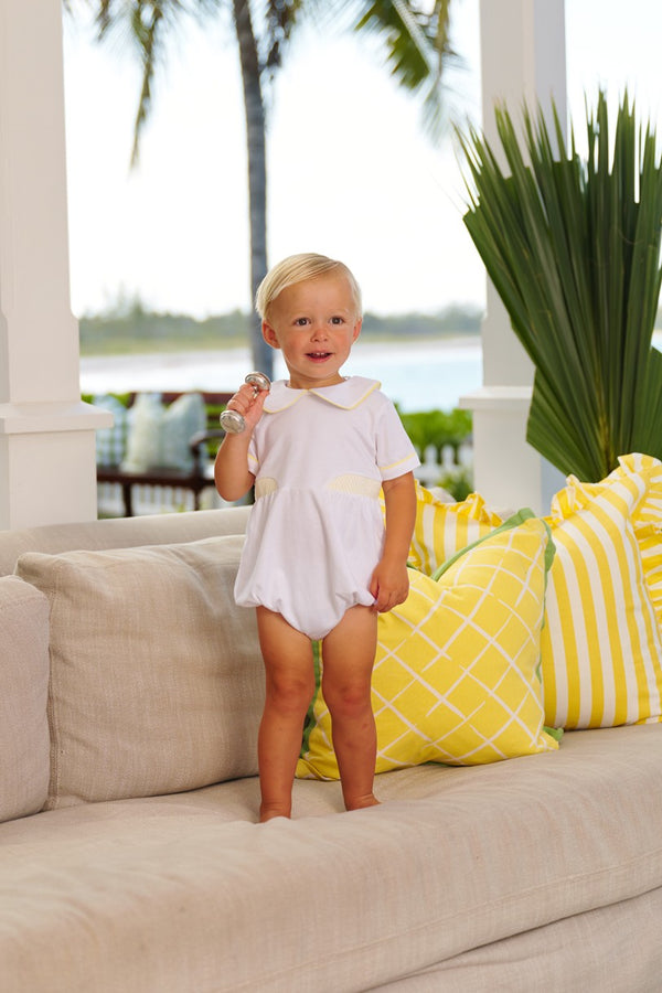 Brentley Bubble - Worth Avenue White with Lake Worth Yellow Smocking