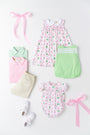 Prim & Proper Polo & Onesie - Grace Bay Green Stripe with Multicolor Stork