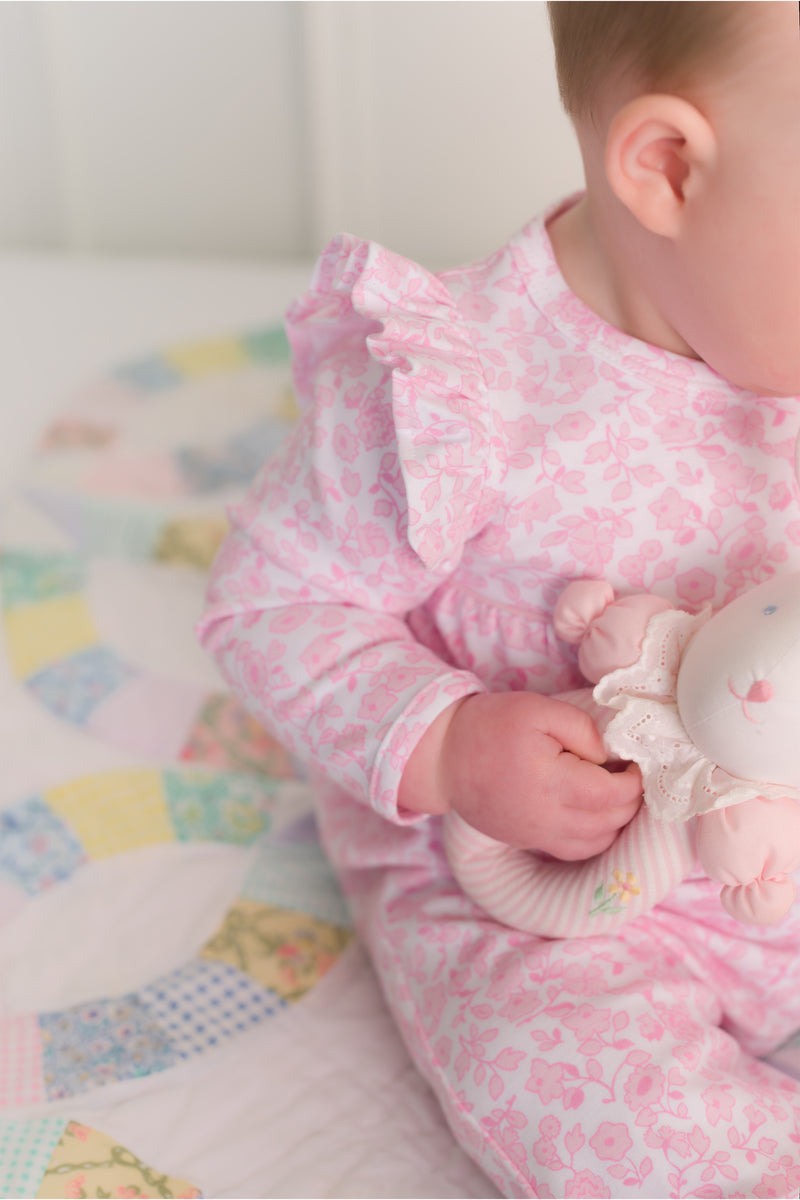 Leigh Ann Angel Sleeve Romper - Greenville Garden with Palm Beach Pink