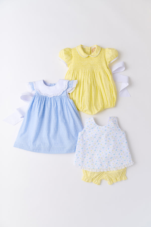 Franny Frock - Sarasota Sky Dallas Dot with Worth Avenue White