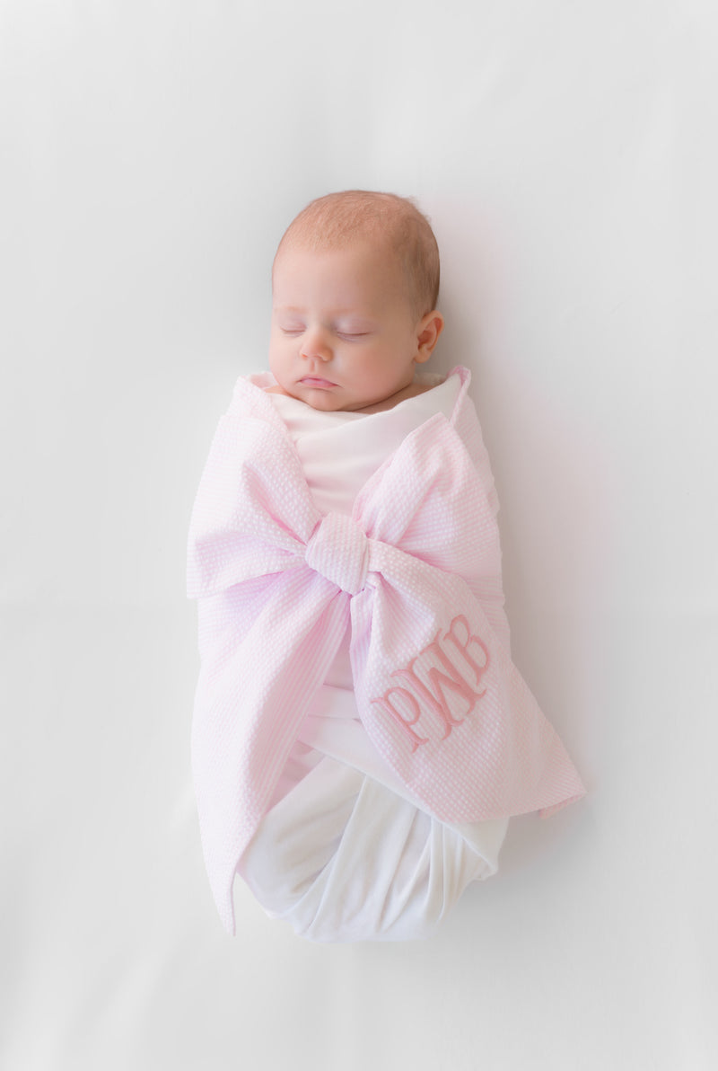 Bow Swaddle ® Pink Savannah Seersucker