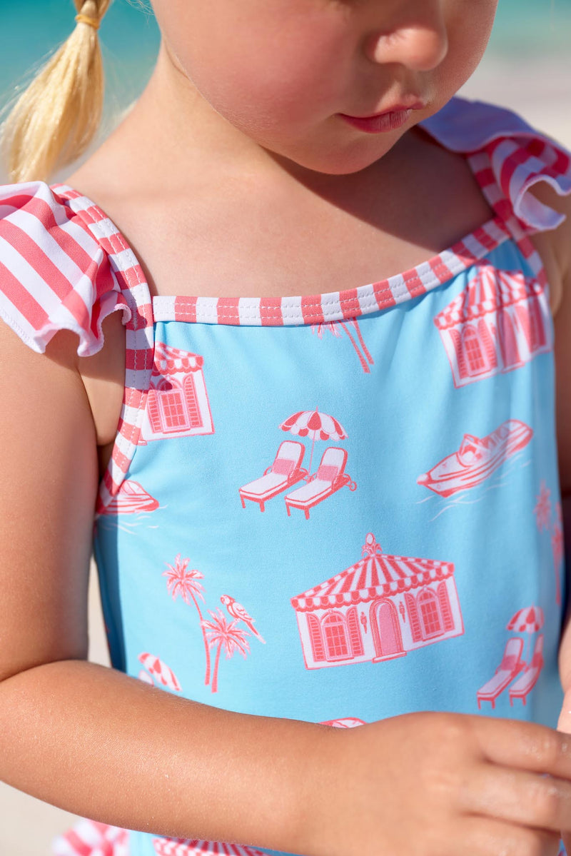 St. Lucia Swimsuit - Parrot Cay Canopy with Parrot Cay Coral Stripe