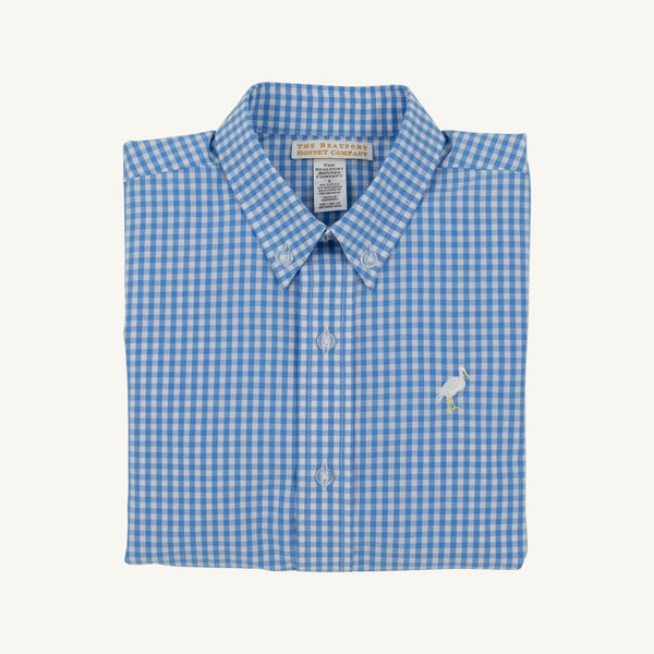 Dean's List Dress Shirt - Sunrise Blvd Blue Mini Gingham with Worth Avenue White Stork
