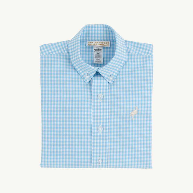 Dean's List Dress Shirt - Brookline Blue Mini Gingham with Keeneland Khaki Stork