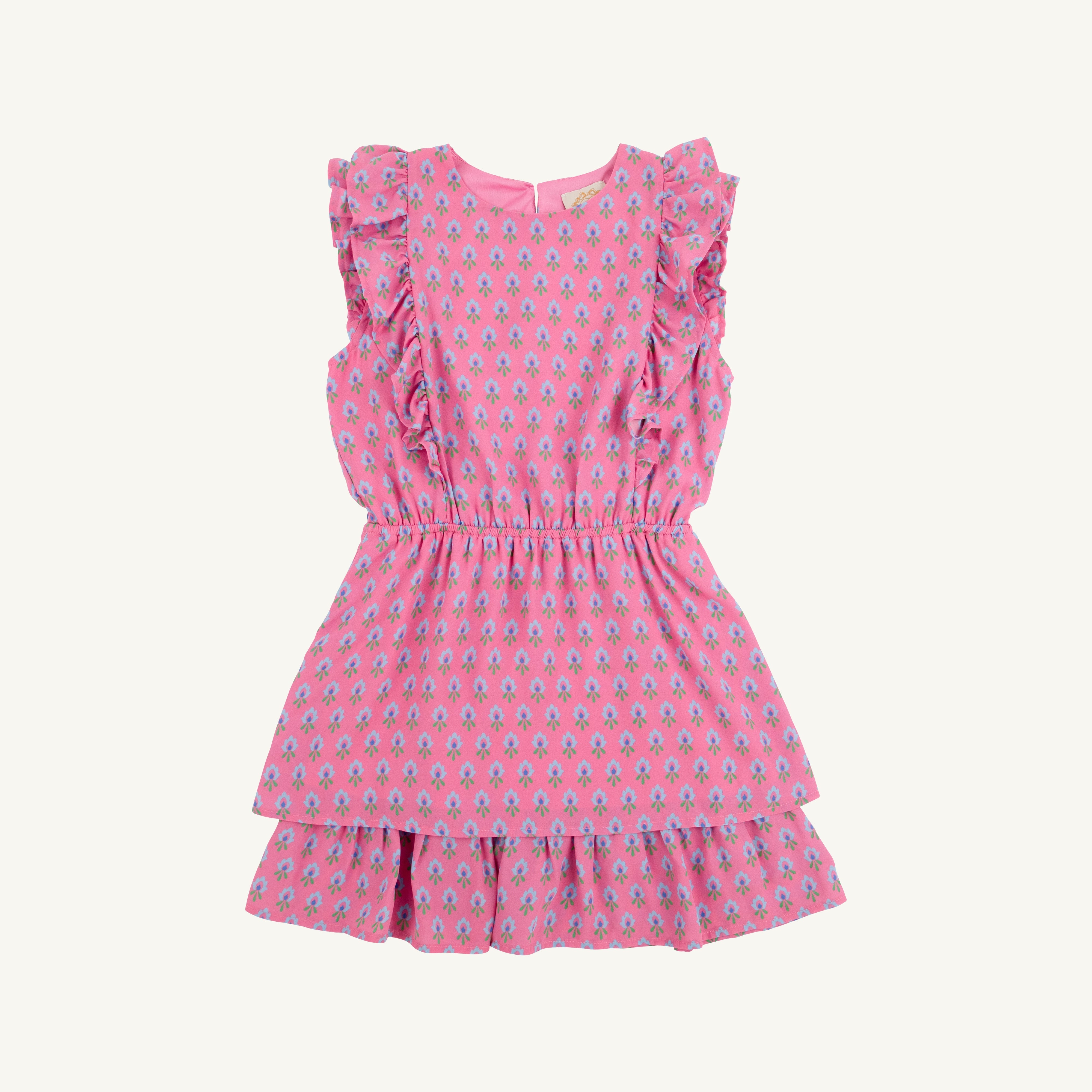 Emily Rives Ruffle Dress - Holly Hills Hand Block with Hamptons Hot Pi