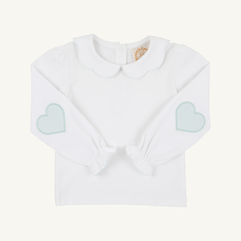 Emma's Elbow Patch Top - Worth Avenue White with Old Greenwich Green Heart Patches