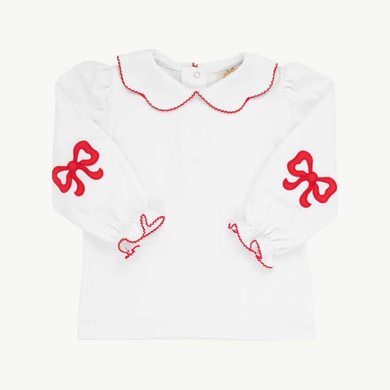 Emma's Elbow Patch Top & Onesie - Worth Avenue White with Richmond Red
