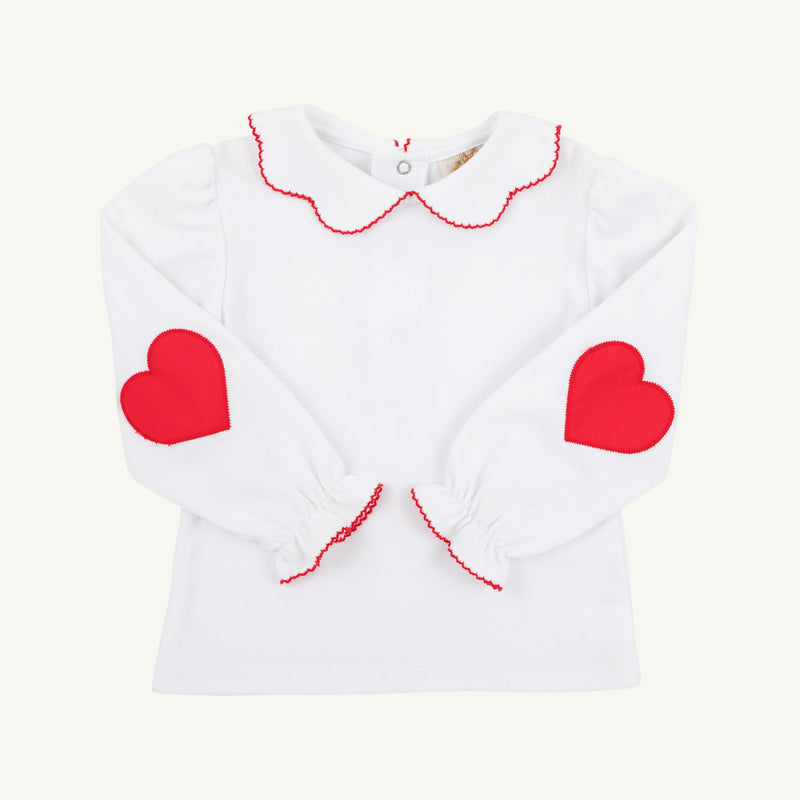 Emma's Elbow Patch Top & Onesie - Worth Avenue White with Richmond Red Hearts