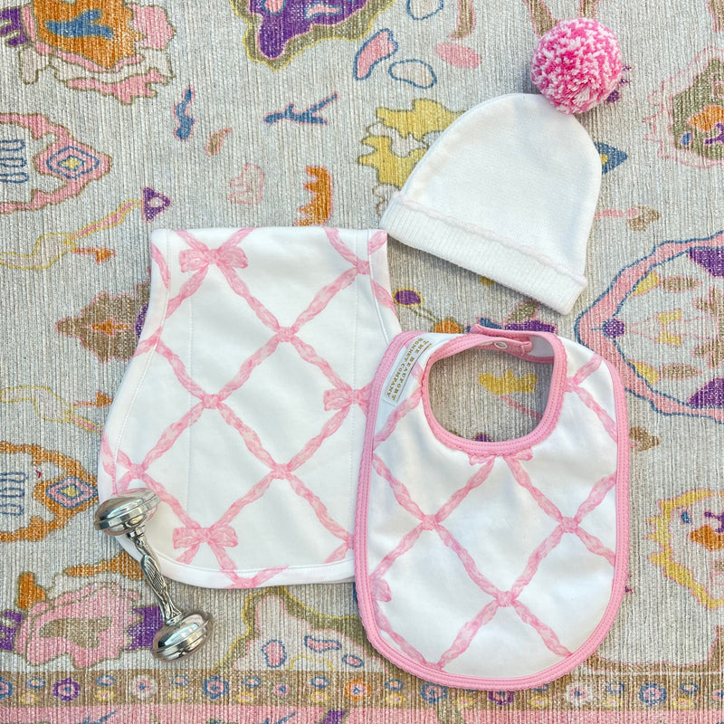 Belle Meade Bow Bundle - Baby Buggy Blanket, Oopsie Daisy Burp Cloth, Burp Me Bib