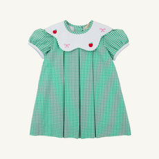 Frenchy Frock - Gibson Island Green Mini Gingham with Apple & Bow Embroidery