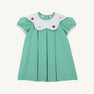 Frenchy Frock - Gibson Island Green Mini Gingham with Apple & Bow Embroidery