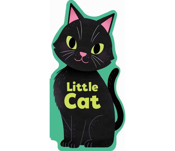 Little Cat Board Book - M. Fischer, a board book shaped like a cat with green eyes and the text Little Cat on its chest, perfect as a toddler Halloween book.