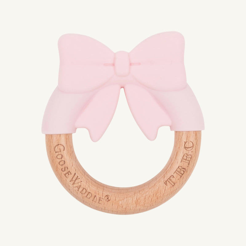 GooseWaddle x T.B.B.C. Bow Wooden & Silicone Teether - Palm Beach Pink