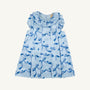 Introducing the Grandccasion™ Delaney Dinner Dress - Bagley Bows (Beale Street Blue) by The Beaufort Bonnet Company: a light blue sleeveless girls’ special occasion dress, featuring puffy shoulders, a ruffle collar, charming blue bow patterns, and elegant pleated details—an exquisite choice for any holiday party.