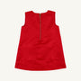 The Beaufort Bonnet Company’s Grandccasion™ Jilly Jumper in Richmond Red Taffeta, a sleeveless girls’ special occasion dress with an elegant design and a visible gold zipper on the back, is shown against a simple light background.